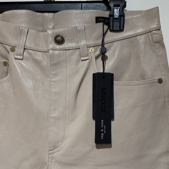 NWT Womens rag & bone Harlow Leather Mid-Rise Straight Pants 31 Stone Nude Fall - Picture 2 of 12